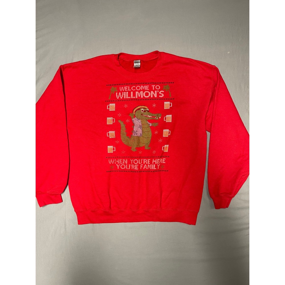 Gildan Willmons Alligator Red Christmas Ugly Sweater Sweatshirt Mens Large